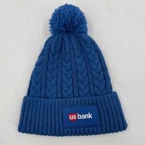 US Bank Blue Cable Knit Pom Pom Beanie Winter Hat